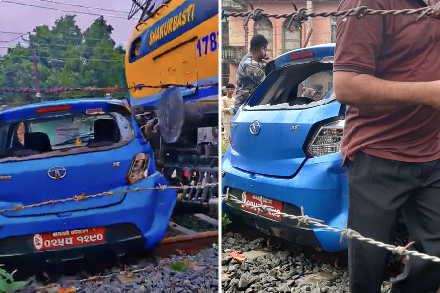 जनकपुरमा रेल र कार ठोक्किँदा दुर्घटना